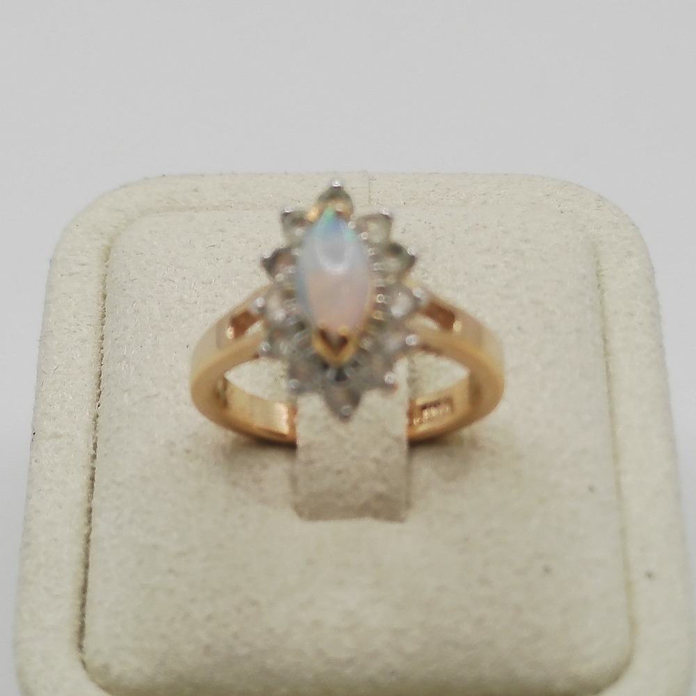 Gold Tone Marquise Opal Halo Cluster Ring Size 5 Accent Stones